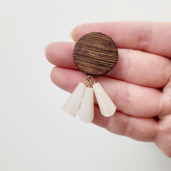 Brand New True Love Wooden With White Beads Earrings - Picture 5 of 9